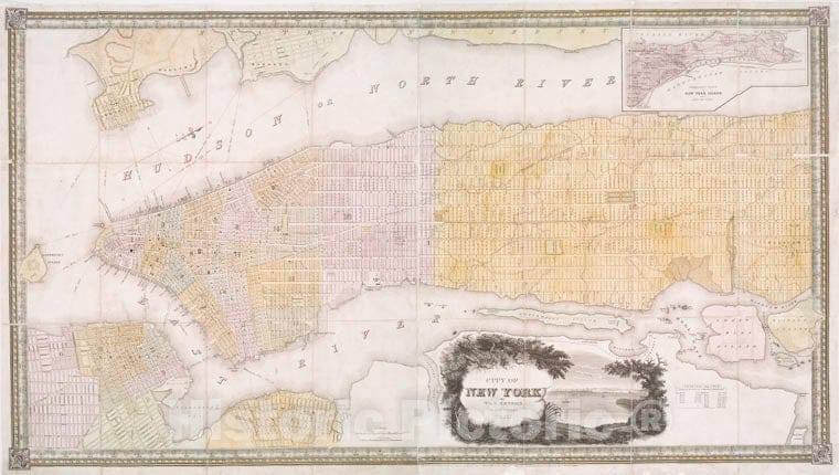 Historic 1845 Map - City Of New York - Vintage Wall Art