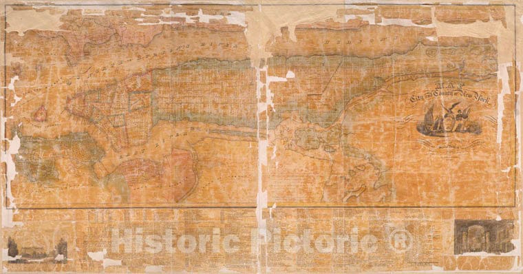 Historic 1832 Map - Map Of The City And County Of New York : With The Adjacent Count - Vintage Wall Art