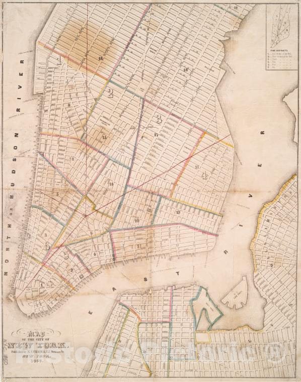 Historic 1850 Map - Map Of The City Of New York. - Vintage Wall Art