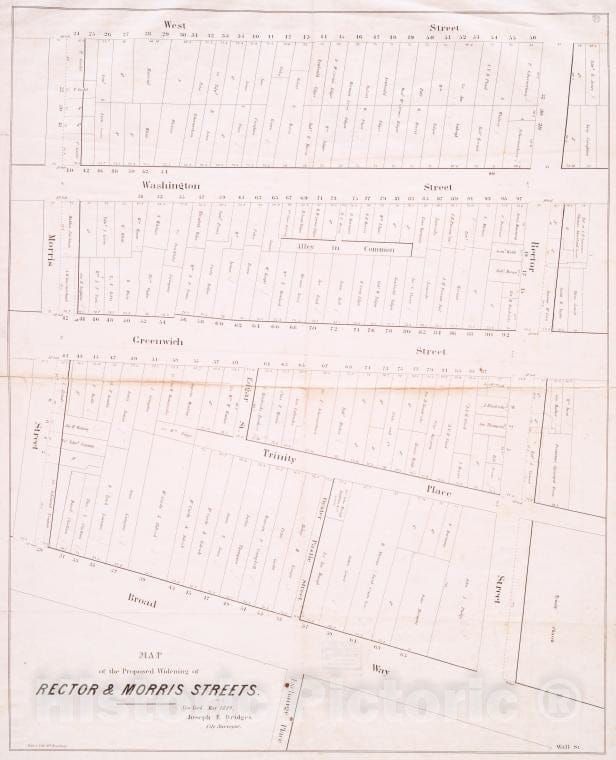Historic 1849 Map - Map Of The Proposed Widening Of Rector & Morris Streets - Vintage Wall Art