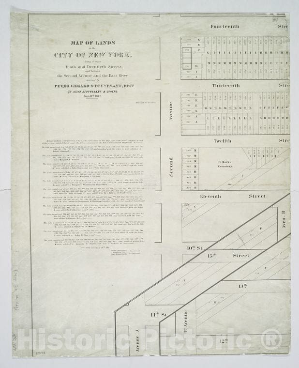 Historic 1847 Map - Map Of Lands In The City Of New York, Lying Between Tenth And Tw - Vintage Wall Art