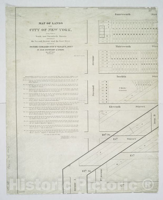 Historic 1847 Map - Map Of Lands In The City Of New York, Lying Between Tenth And Tw - Vintage Wall Art
