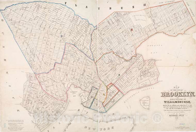 Historic 1846 Map - Map Of The City Of Brooklyn, And Village Of Williamsburg : Showi - Vintage Wall Art