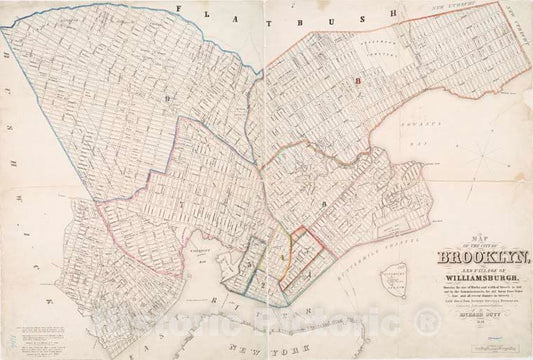 Historic 1846 Map - Map Of The City Of Brooklyn, And Village Of Williamsburg : Showi - Vintage Wall Art