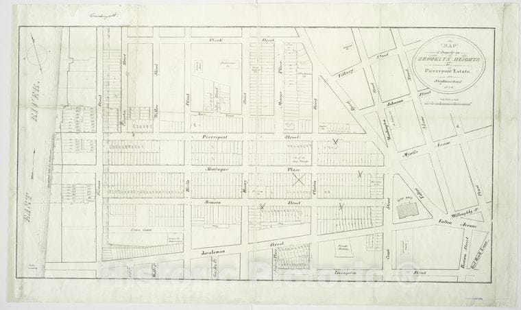 Historic 1849 Map - Map Of Property On Brooklyn Heights, Or, Pierrepont Estate, And - Vintage Wall Art