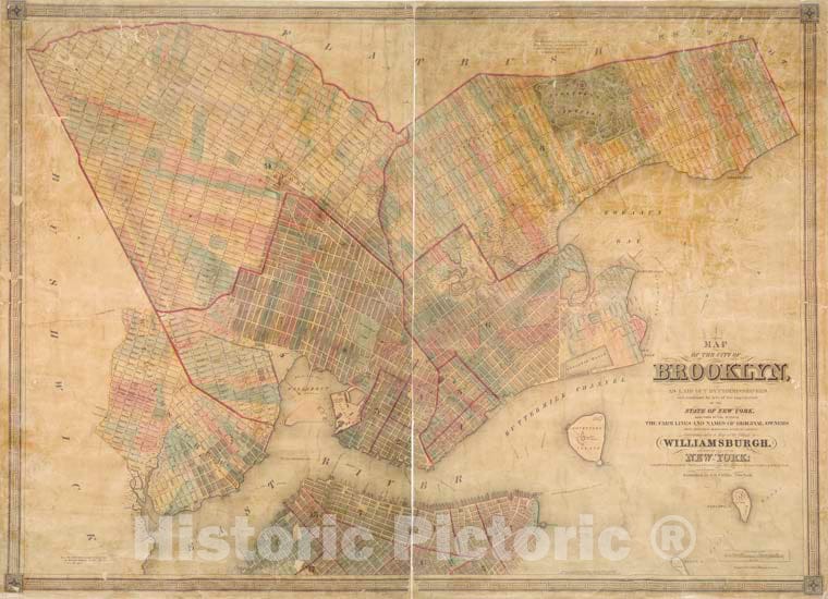 Historic 1849 Map - Map Of The City Of Brooklyn, As Laid Out By Commissioners, And C - Vintage Wall Art