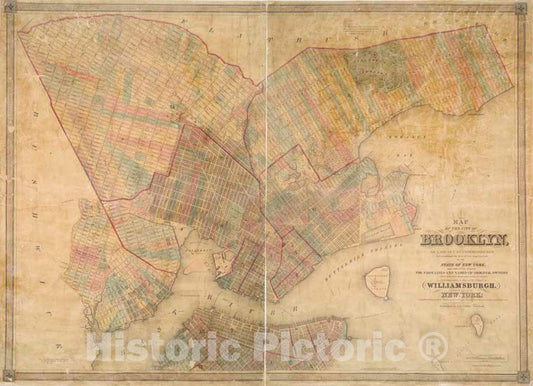 Historic 1849 Map - Map Of The City Of Brooklyn, As Laid Out By Commissioners, And C - Vintage Wall Art