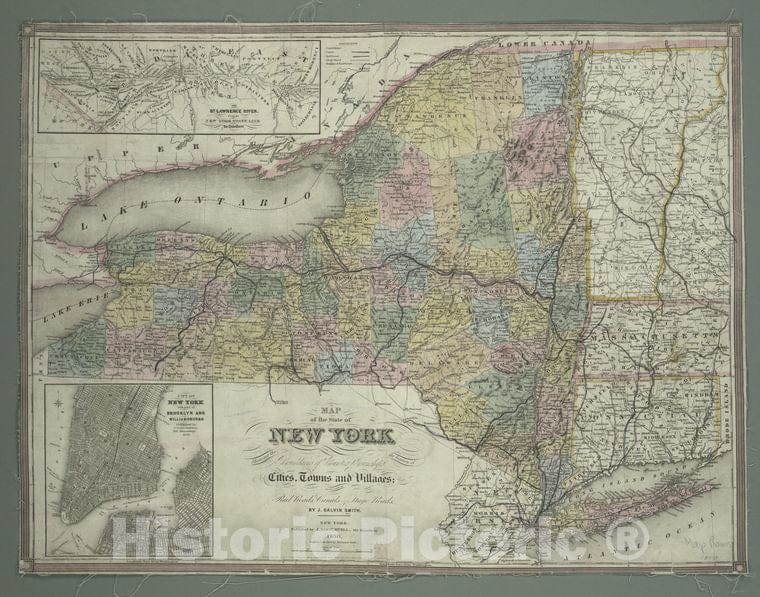 Historic 1850 Map - Map Of The State Of New York : Showing The Boundaries Of Countie - Vintage Wall Art
