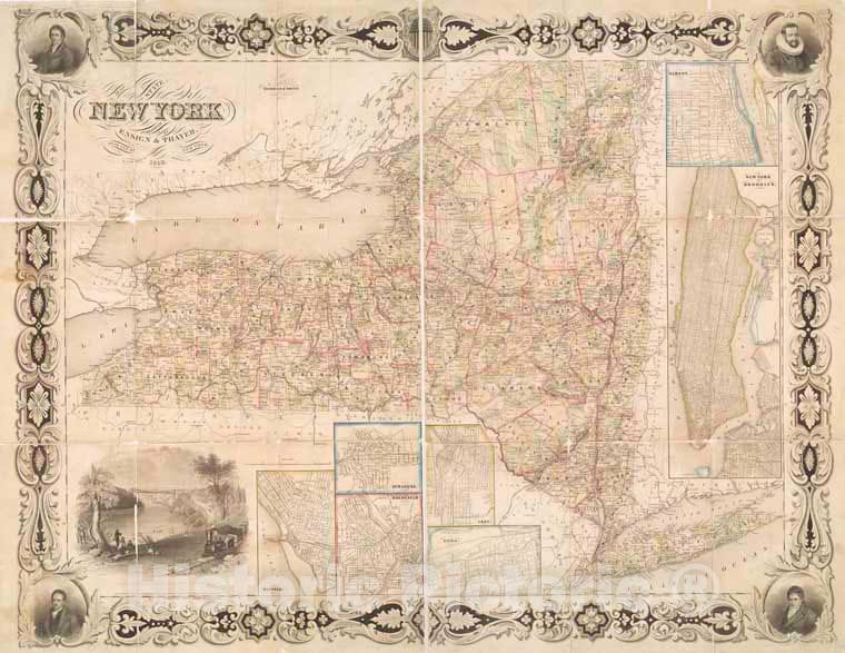 Historic Map - 1850 Map Of The State Of New York - Vintage Wall Art