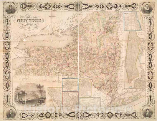 Historic Map - 1850 Map Of The State Of New York - Vintage Wall Art