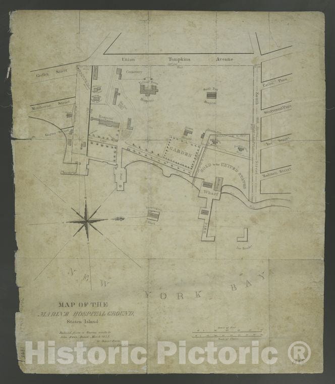 Historic 1845 Map - Map Of The Marine Hospital Ground, Staten Island - Vintage Wall Art