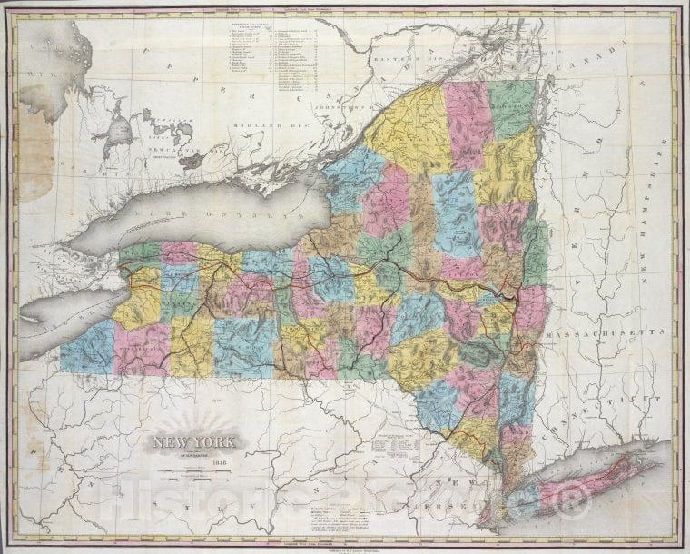Historic 1846 Map - New York - New York (State) - New York (State) - Maps Of New York City And State - Vintage Wall Art