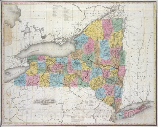 Historic 1846 Map - New York - New York (State) - New York (State) - Maps Of New York City And State - Vintage Wall Art