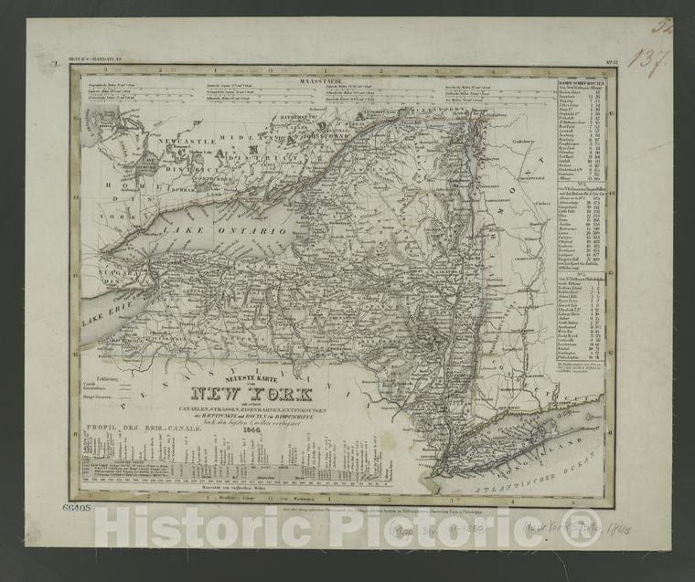 Historic 1844 Map - Neueste Karte Von New York : Mit Seinen Canaelen, Strassen, Eise - Vintage Wall Art