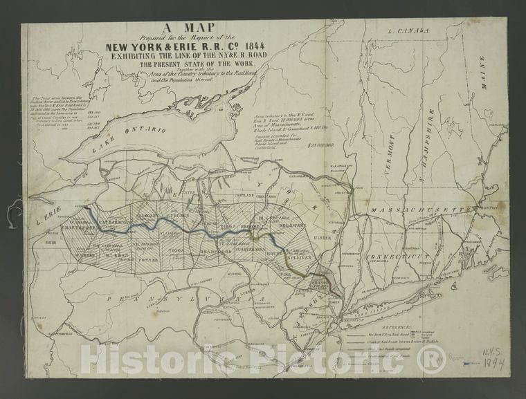 Historic 1844 Map - A Map Prepared For The Report Of The New York & Erie R.R. Co, 1 - New York (State) - New York (State) - Maps Of New York City And State - Vintage Wall Art