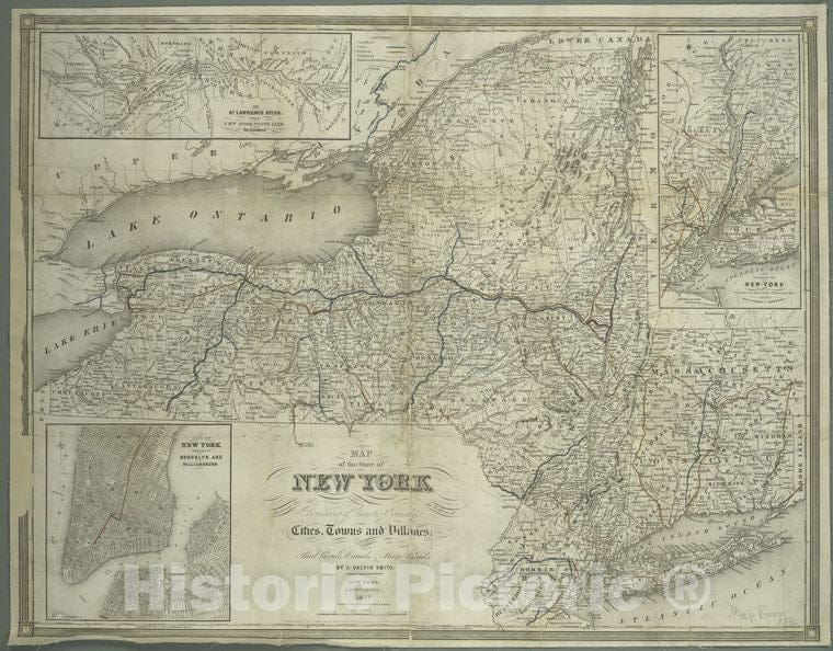 Historic 1842 Map - Map Of The State Of New York : Showing The Boundaries Of Countie - Vintage Wall Art
