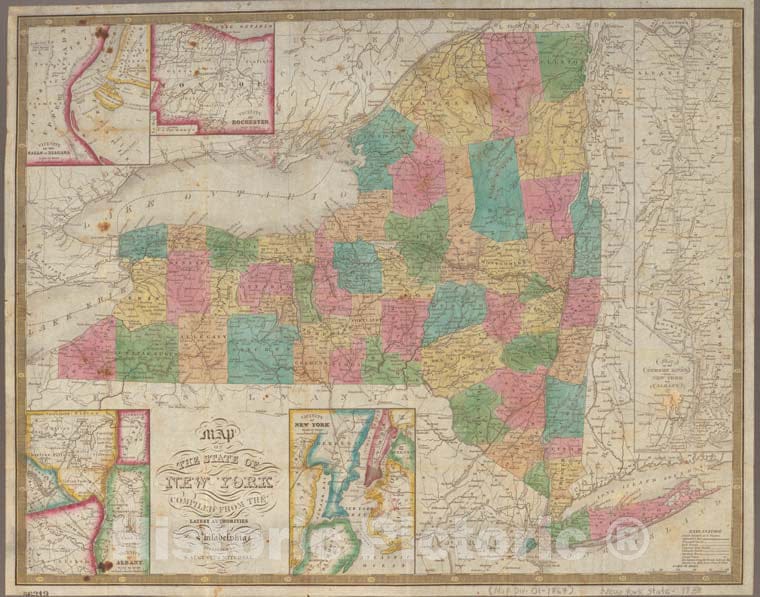 Historic 1838 Map - Map Of The State Of New York : Compiled From The Latest Authorit - Vintage Wall Art