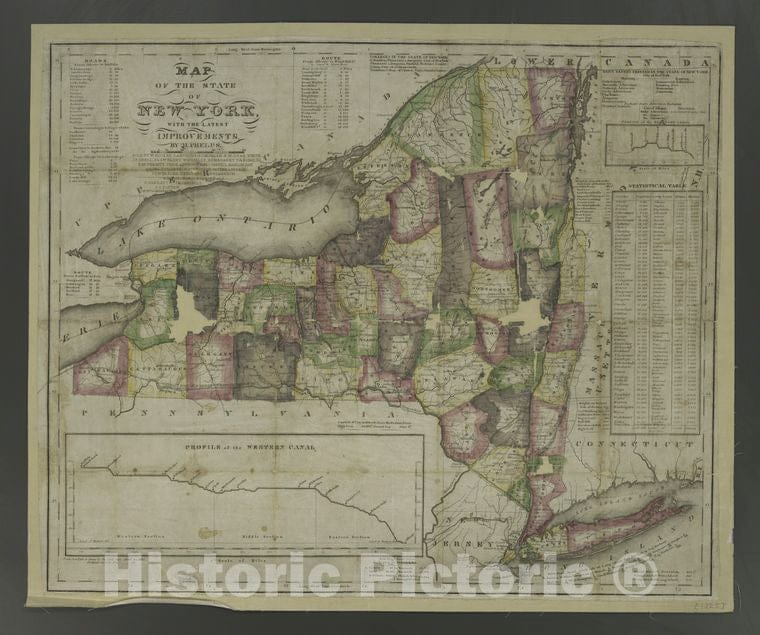 Historic 1826 Map - Map Of The State Of New York : With The Latest Improvements - Vintage Wall Art