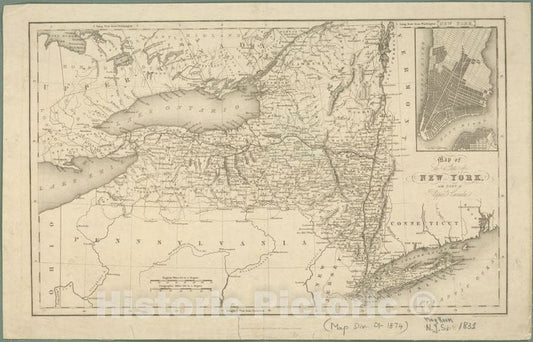Historic Map - 1831 New York (N.Y.), Map Of The State Of New York With Part Of Upper Canada - Vintage Wall Art