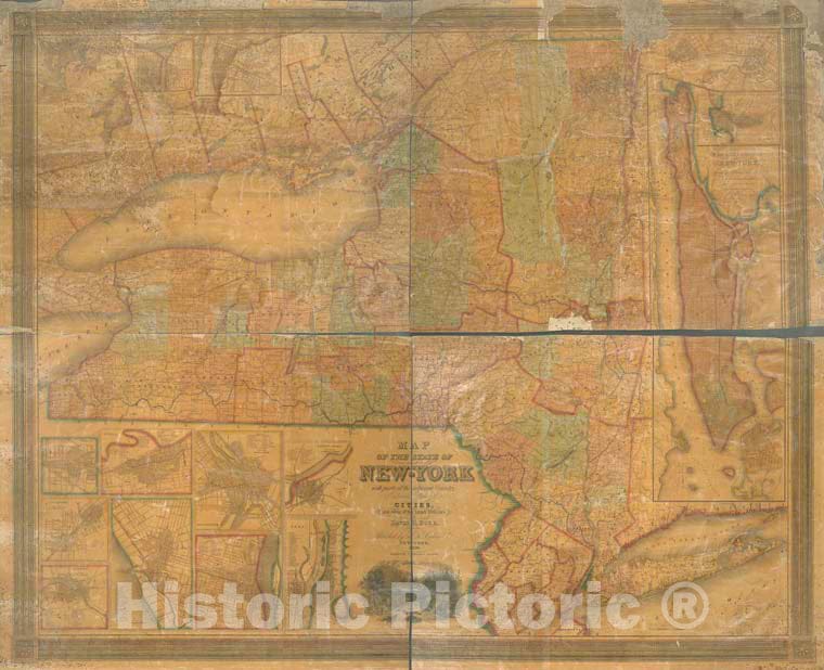 Historic 1836 Map - Map Of The State Of New-York : With Parts Of The Adjacent Countr - Vintage Wall Art