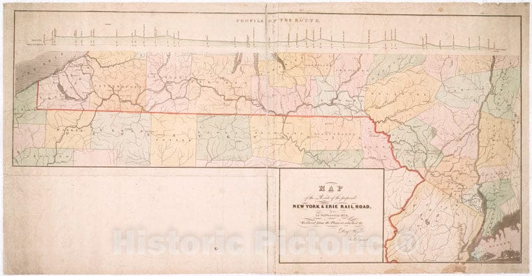Historic Map - 1834 Map Of The Route Of The Proposed New York & Erie Railroad, As Surveyed In 1834 - Vintage Wall Art