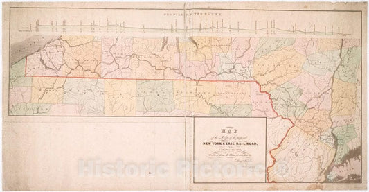 Historic Map - 1834 Map Of The Route Of The Proposed New York & Erie Railroad, As Surveyed In 1834 - Vintage Wall Art
