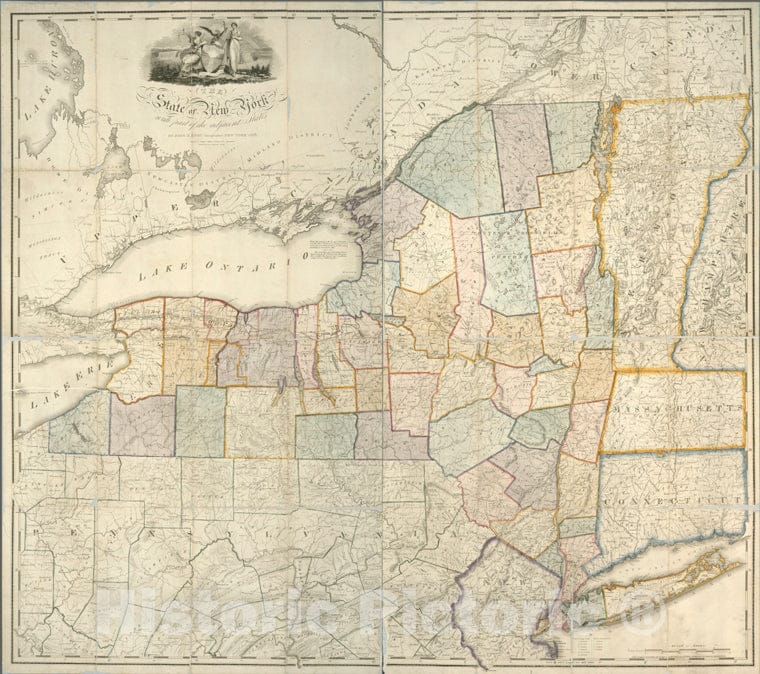 Historic Map - 1818 The State Of New York : With Part Of The Adjacent States - Vintage Wall Art