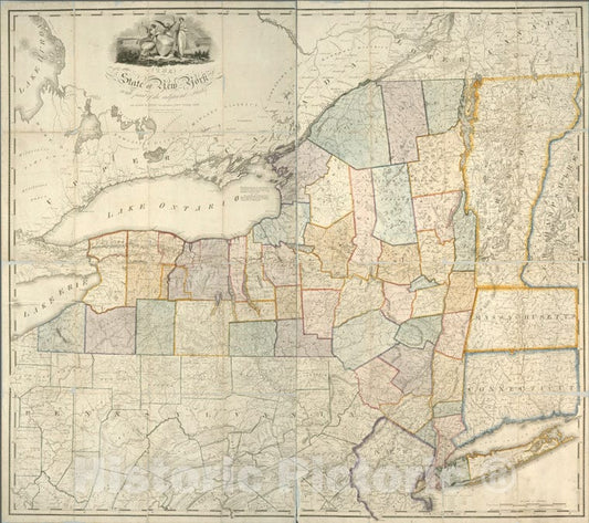 Historic Map - 1818 The State Of New York : With Part Of The Adjacent States - Vintage Wall Art