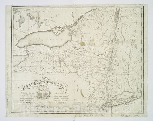 Historic 1808 Map - A Map Of The State Of New York : Compiled From The Latest Author - New York (State) - New York (State) - Maps Of New York City And State - Vintage Wall Art