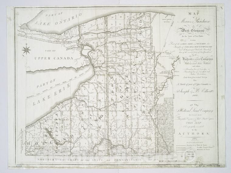 Historic 1804 Map - Map Of Morris'S Purchase Or West Geneseo In The State Of New Yor - Vintage Wall Art