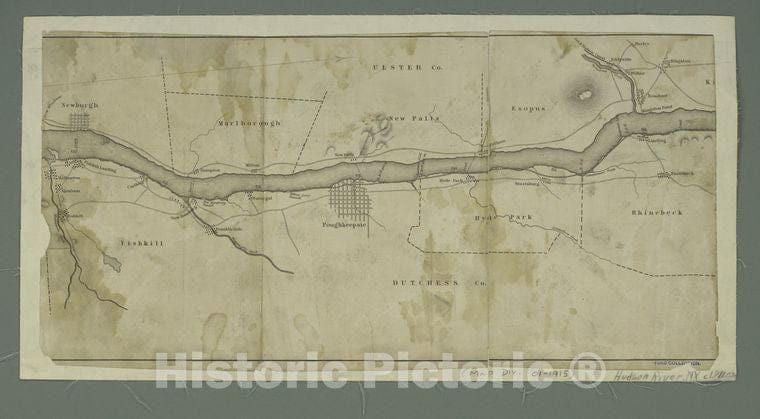 Historic 1840 Map - Map Of The Hudson River From Newburgh To Kingston. - Vintage Wall Art
