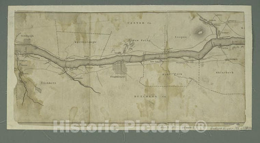Historic 1840 Map - Map Of The Hudson River From Newburgh To Kingston. - Vintage Wall Art