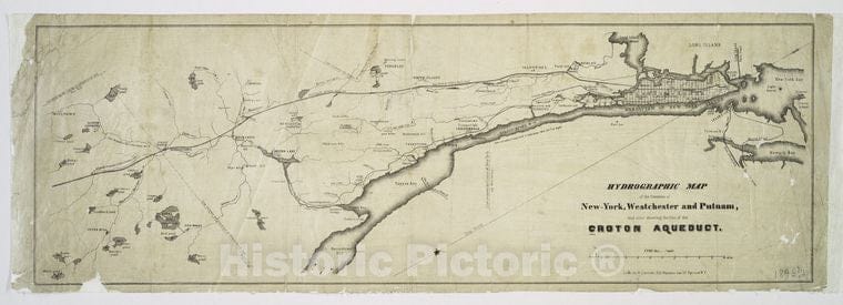 Historic 1846 Map - Hydrographic Map Of The Counties Of New-York, Westchester And Pu - Vintage Wall Art
