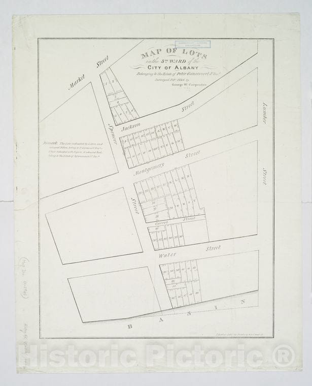 Historic 1834 Map - Map Of Lots In The 5Th Ward Of The City Of Albany Belonging To T - Vintage Wall Art