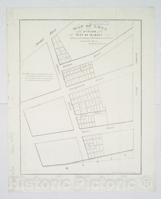 Historic 1834 Map - Map Of Lots In The 5Th Ward Of The City Of Albany Belonging To T - Vintage Wall Art