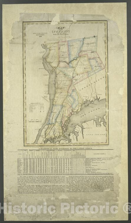 Historic 1839 Map - Map Of The County Of Westchester - Vintage Wall Art