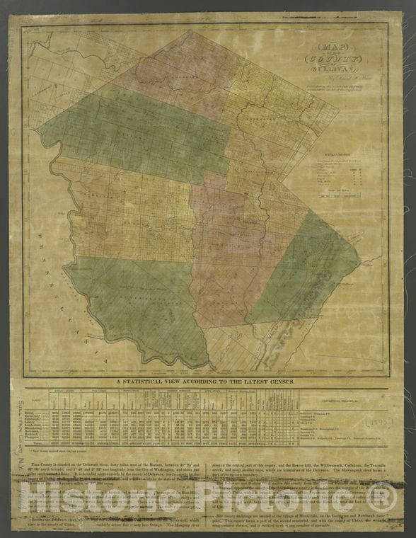 Historic 1840 Map - Map Of The County Of Sullivan - Vintage Wall Art