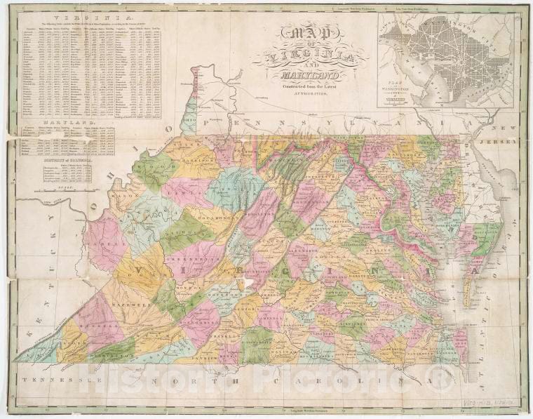 Historic 182-? Map - Map Of Virginia And Maryland, Constructed From The Latest Author - Vintage Wall Art