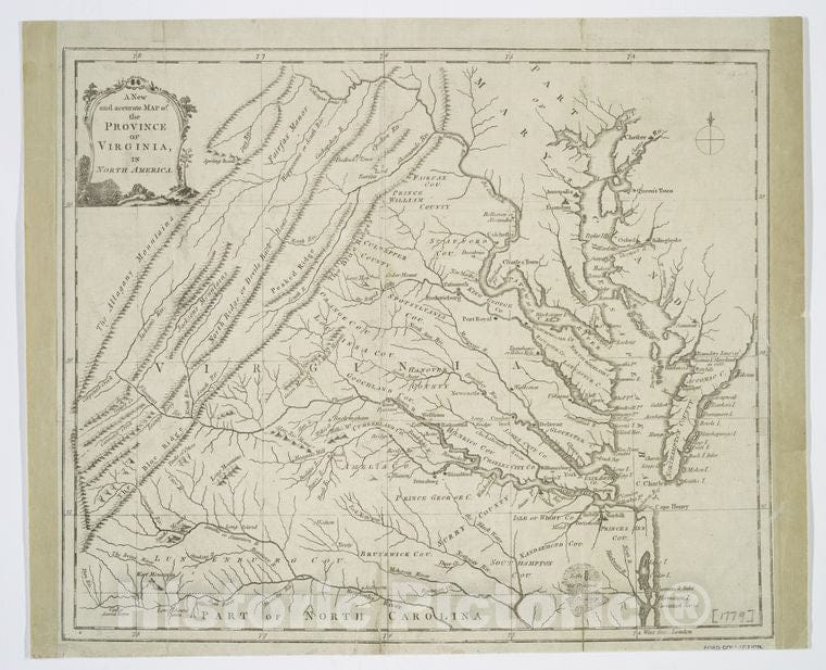 Historic 1779 Map - A New And Accurate Map Of The Province Of Virginia In North America. - Virginia - Maps - Early Works To 1800Maps Of North America. - Virginia - Vintage Wall Art