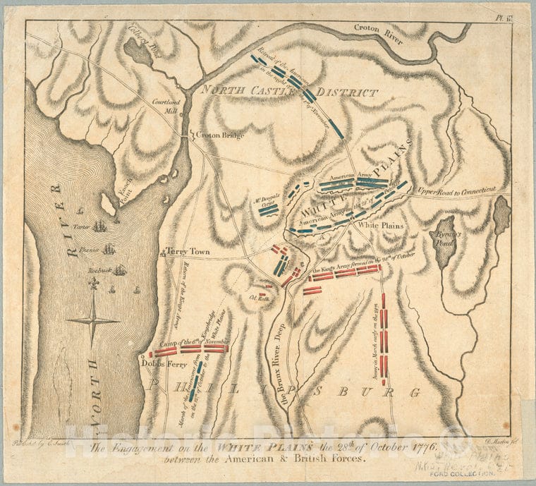 Historic 1796 Map - The Engagement On The White Plains, The 28Th Of October 1776 : B - Vintage Wall Art