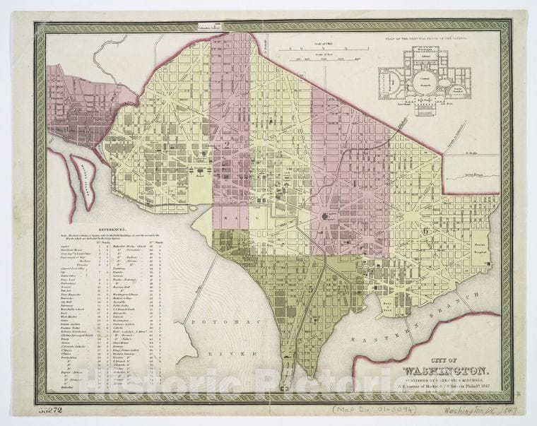 Historic 1847 Map - City Of Washington. - Vintage Wall Art