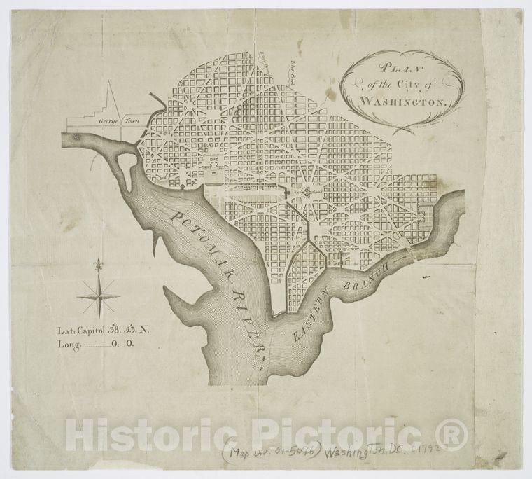 Historic 1792 Map - Plan Of The City Of Washington - Washington (D.C.) - Maps - Early Works To 1800 - Charts And Maps - Vintage Wall Art