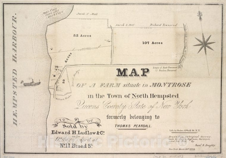 Historic 1839-03-20 Map - Map Of A Farm Situate In Montrose In The Town Of North Hempsted, Vintage Wall Art