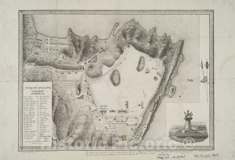 Historic 1829 Map - West Point - West Point (N.Y.) - Maps Of New York City And State - Cities And Towns, A-Z - Vintage Wall Art
