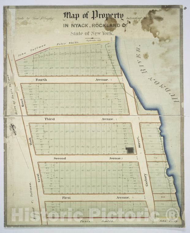Historic 1838-09 Map - Map Of Property Belonging To Gedney, In Nyack, Rockland Co, Sta - Vintage Wall Art