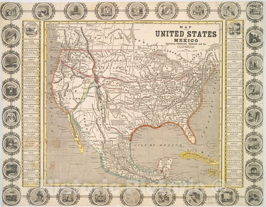 Historic Map - 1846 Mexico, Map Of The United States And Mexico : Including Oregon, Texas And The Californias. - Vintage Wall Art