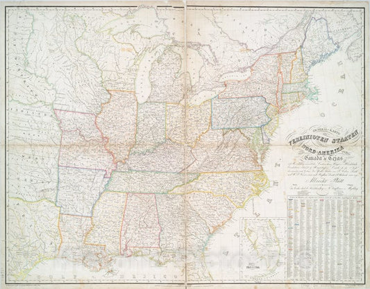 Historic Map - 1840 United States Of America, Along With Parts Of Canada, Cities, Railways, Main Roads, Canals - Vintage Wall Art