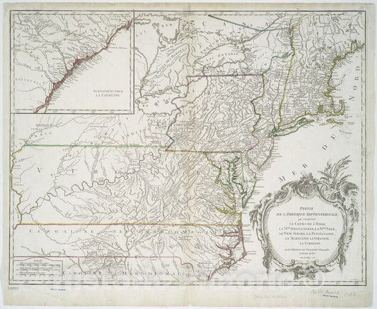 Historic Map - 1755 Partie De L'Amerique Septentrionale, Qui Comprend Le Cours De L'Ohio, La Nlle. Angleterre, La Nlle York, New Jersey, Pensylvanie, Maryland - Vintage Wall Art
