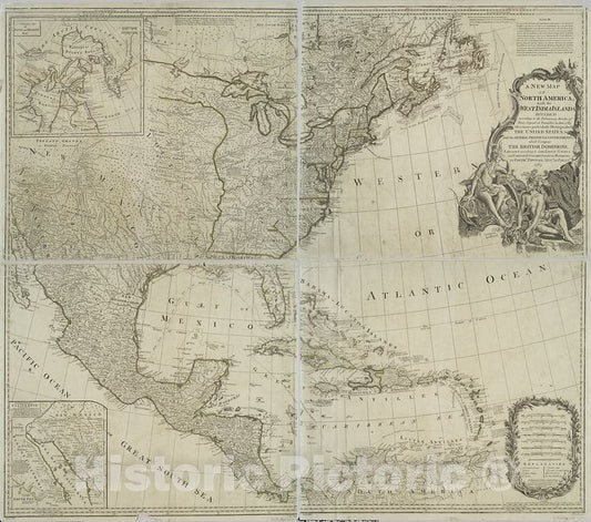 Historic 1783-08-15 Map - A New Map Of North America With The West India Islands : Divided - Vintage Wall Art