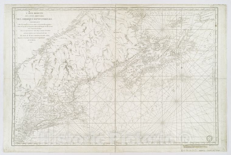 Historic 1780 Map - Carte Reduite Des Cates Orientales De L'Amerique Septentrionale - Vintage Wall Art